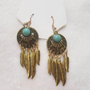 Faux Turquoise Dangle Earrings. (Gold acce…